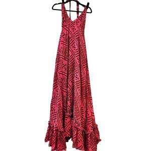 Daughters Of The Revolution Open Back Ruffle Hem Halter Maxi Dress Red Sz 2